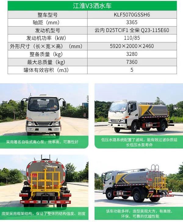 江淮V3國六5方灑水車